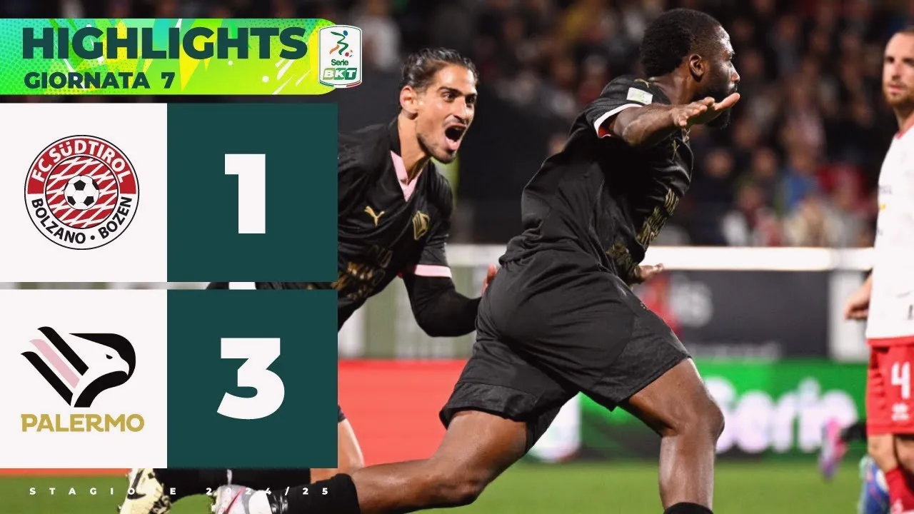 ไฮไลท์ฟุตบอลปาแลร์โม่บุกชนะซุดติโรล อัลโต้ 3-1 ศึกเซเรียบี อิตาลี ฤดูกาล 2024/25 วันที่ 01/10/2567