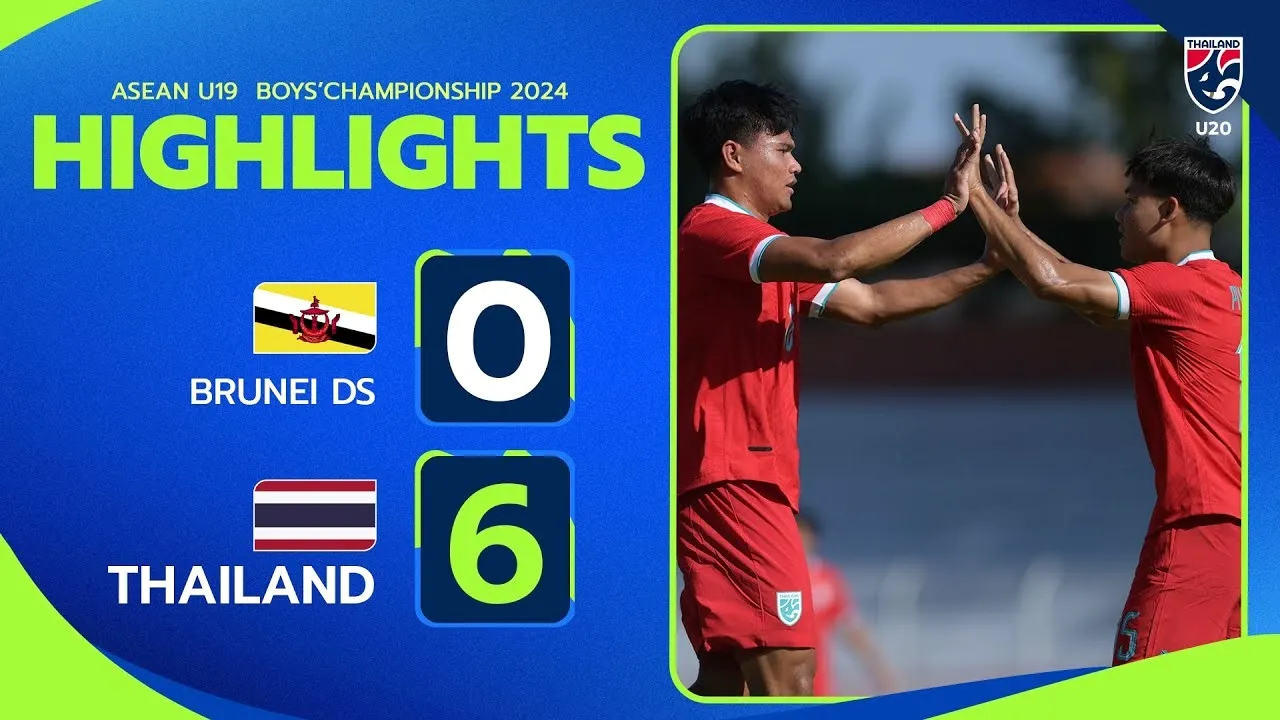 ไฮไลท์ฟุตบอลชิงแชมป์อาเซียน U19 2024 บรูไนพ่ายไทยขาดลอย 0-6 23/07/2567 เก็บสามแต้มสำคัญประเดิมสนาม