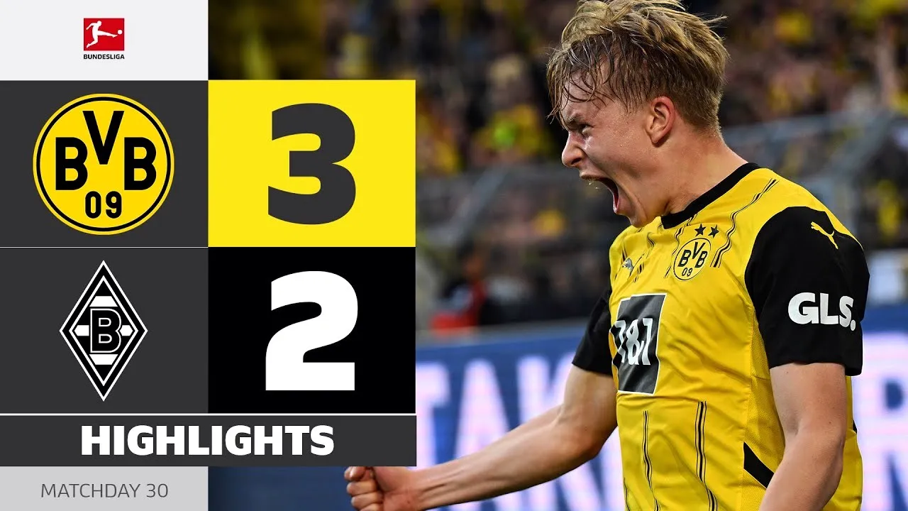 ไฮไลท์ฟุตบอล 21 เมษายน 2568 โบรุสเซีย ดอร์ทมุนด์ เฉือนชนะ มึนเช่นกลัดบัค 3-2 ศึกบุนเดสลีก้า เยอรมัน 2025 สุดมันส์จัดเต็มทุกประตู