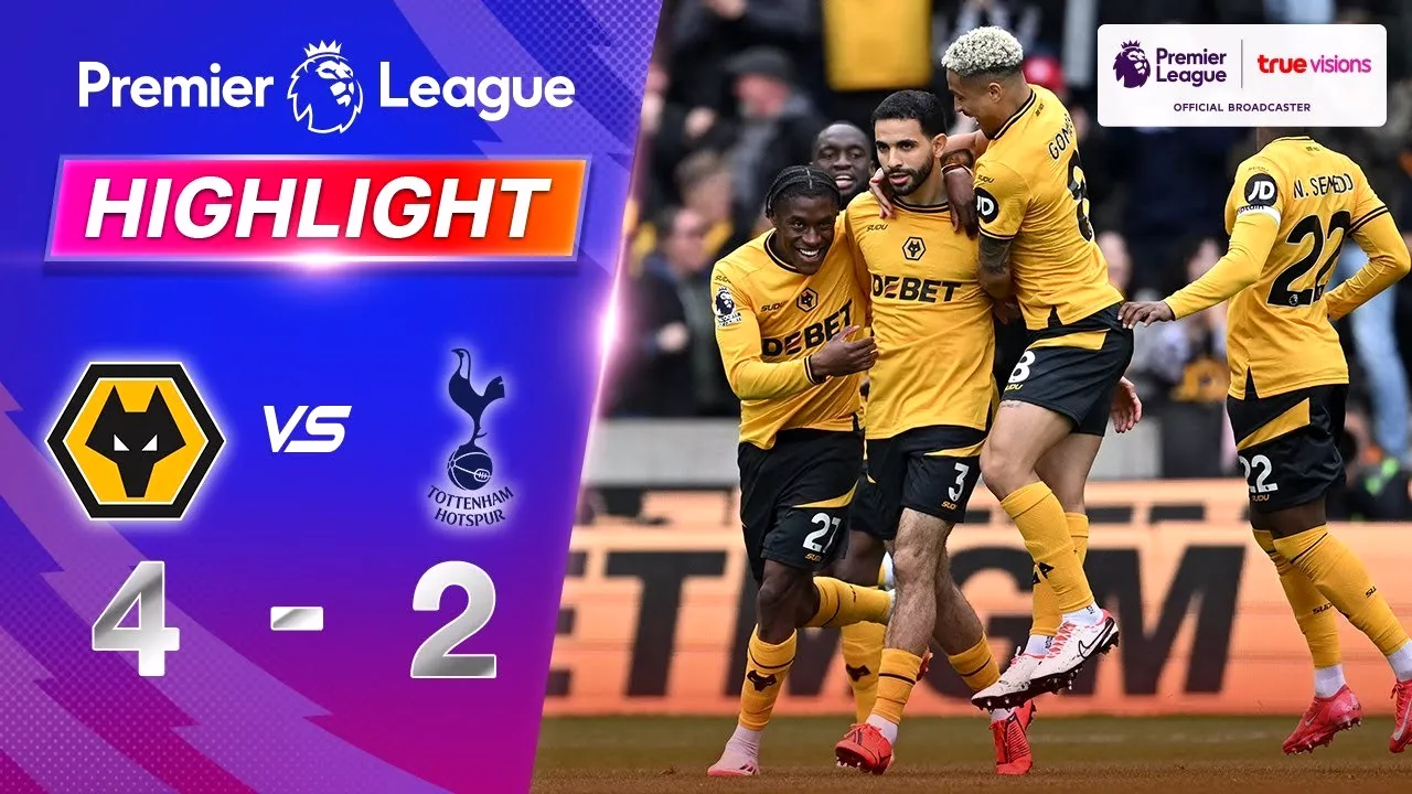 ดูไฮไลท์ฟุตบอล วูล์ฟแฮมป์ตัน พบ ท็อตแน่ม ฮ็อตสเปอร์ส สกอร์ 4-2 ในศึกพรีเมียร์ลีก อังกฤษ 14/04/2568