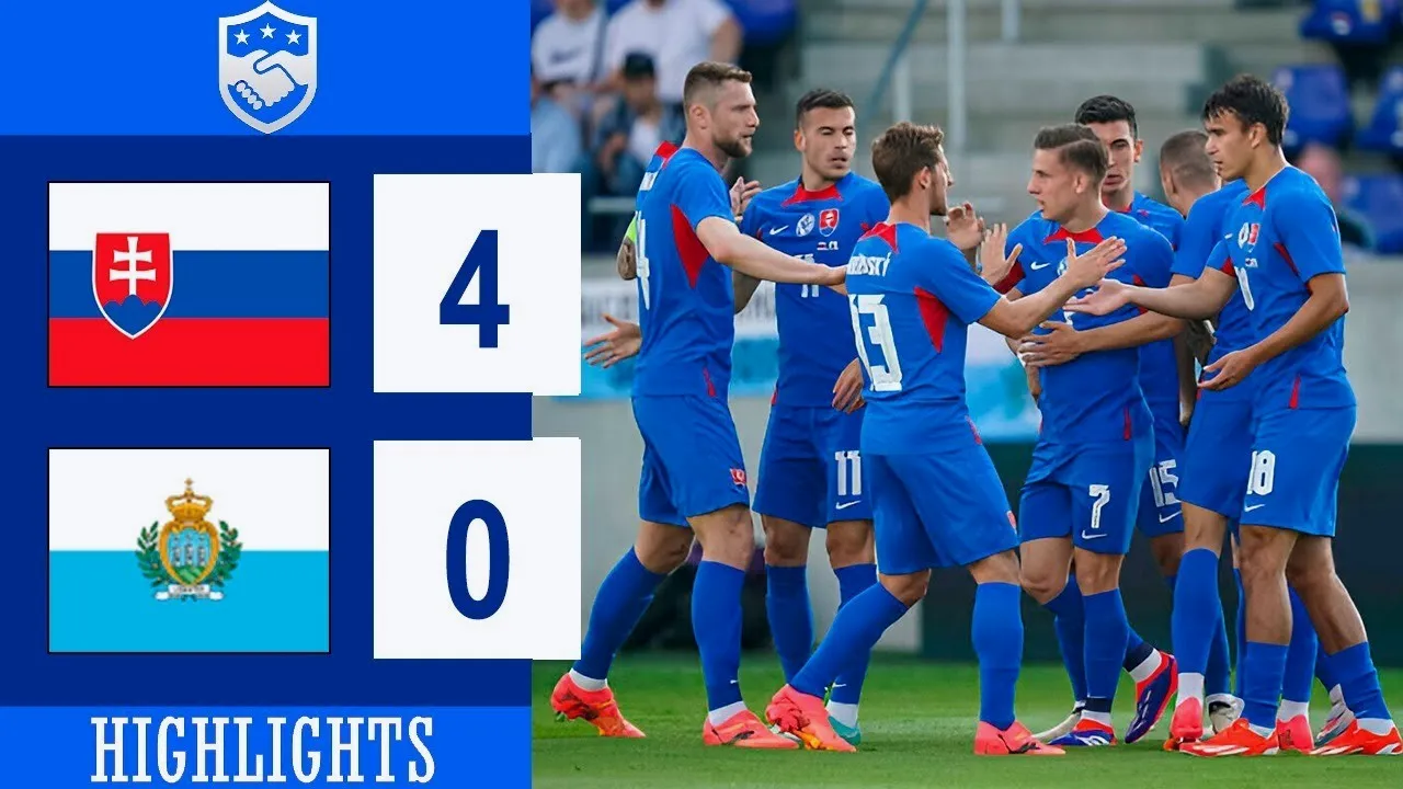 ไฮไลท์ฟุตบอลกระชับมิตรทีมชาติ 06/06/2567 สโลวาเกียถล่มซานมารีโน่ 4-0 ในศึกฟุตบอลกระชับมิตรทีมชาติ 2024