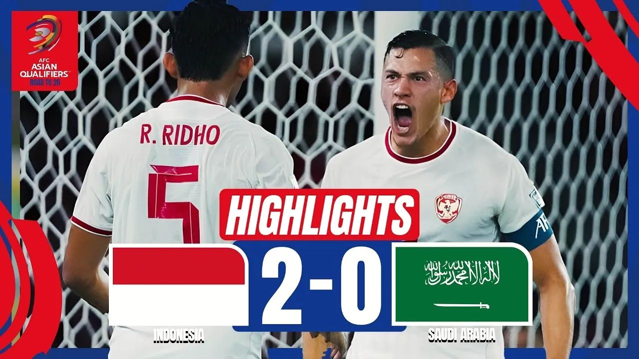ไฮไลท์ฟุตบอล อินโดนีเซียเฉือนซาอุดีอาระเบีย 2-0 ในฟุตบอลโลกรอบคัดเลือกโซนเอเชีย 19/11/2567