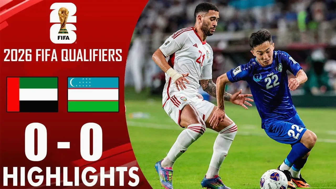 ไฮไลท์ฟุตบอลคู่ระหว่างสหรัฐอาหรับเอมิเรตส์ เสมอ อุซเบกิสถาน 0-0 ในศึกฟุตบอลโลกรอบคัดเลือกโซนเอเชีย วันที่ 06/06/2568
