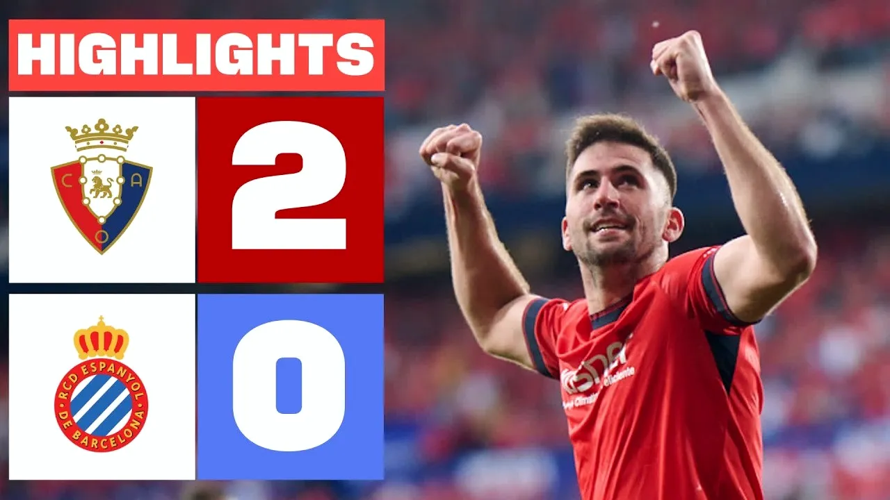 ไฮไลท์ฟุตบอลลาลีก้า สเปน 19/05/2568 โอซาซูน่า เปิดบ้านถล่มเอสปันญ่อล 2-0 เก็บสามแต้มสำคัญในศึกดวลเดือด