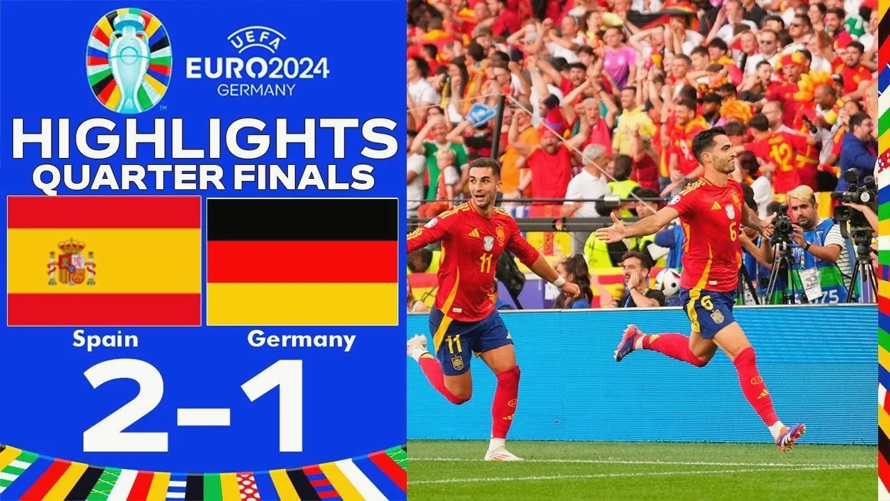 ไฮไลท์ฟุตบอลยูโร 2024 รอบ8ทีมสุดท้าย สเปนเฉือนเยอรมัน 2-1 ศึกฟุตบอลเมื่อวันที่ 6 กรกฎาคม 2567