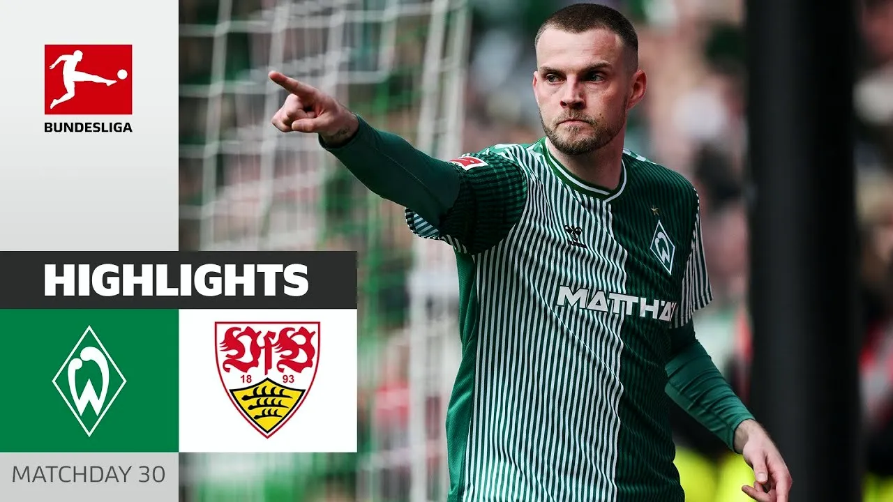 22 เมษายน 2567 ชมไฮไลท์ฟุตบอลบุนเดสลีก้า แวร์เดอร์ เบรเมน เปิดบ้านเฉือนชนะสตุ๊ตการ์ท 2-1 ศึกบุนเดสลีก้าเยอรมัน 22/04/2567