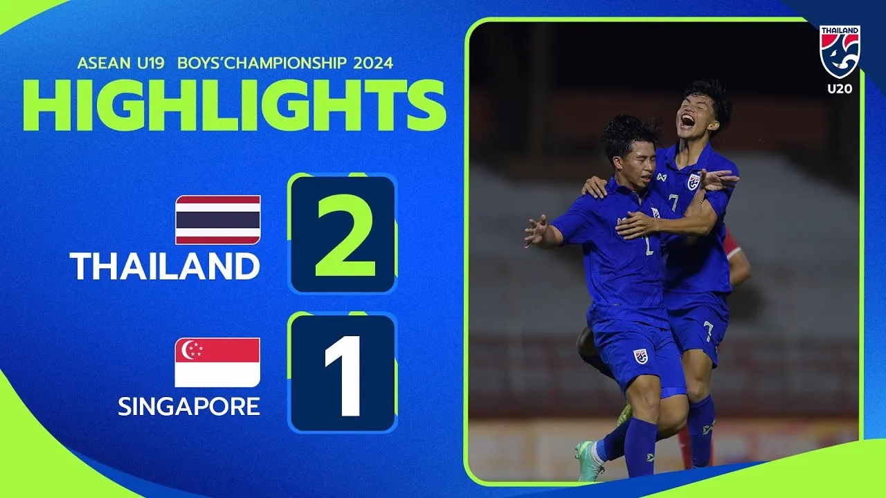 ไฮไลท์ฟุตบอลชิงแชมป์อาเซียนรุ่นอายุไม่เกิน 19 ปี 2024 ไทยเฉือนสิงคโปร์ 2-1 วันที่ 20 กรกฎาคม 2567