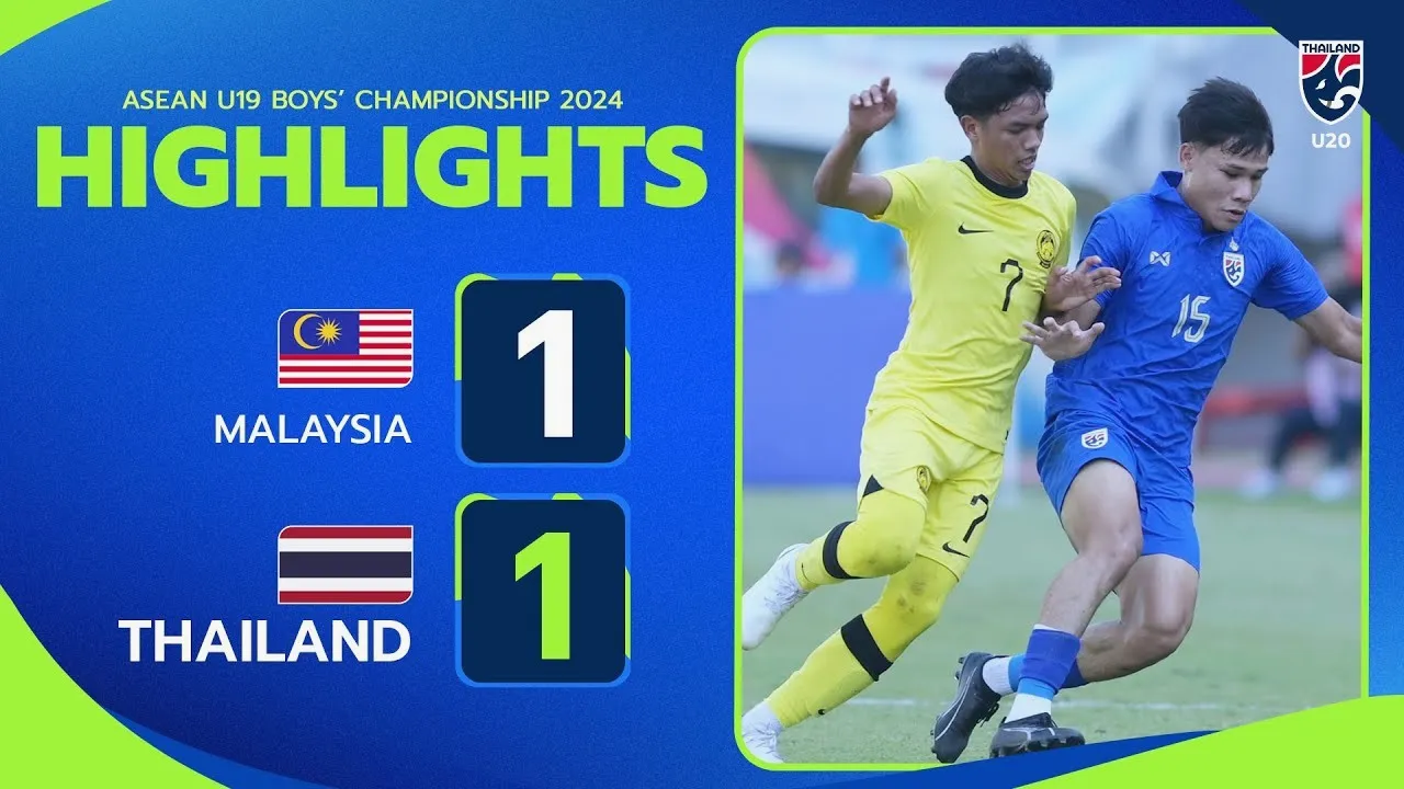 ไฮไลท์ฟุตบอล มาเลเซีย U19 เสมอ ไทย U19 1-1 ศึกฟุตบอลชิงแชมป์อาเซียนรุ่นอายุไม่เกิน 19 ปี 2024 วันที่ 26 กรกฎาคม 2567