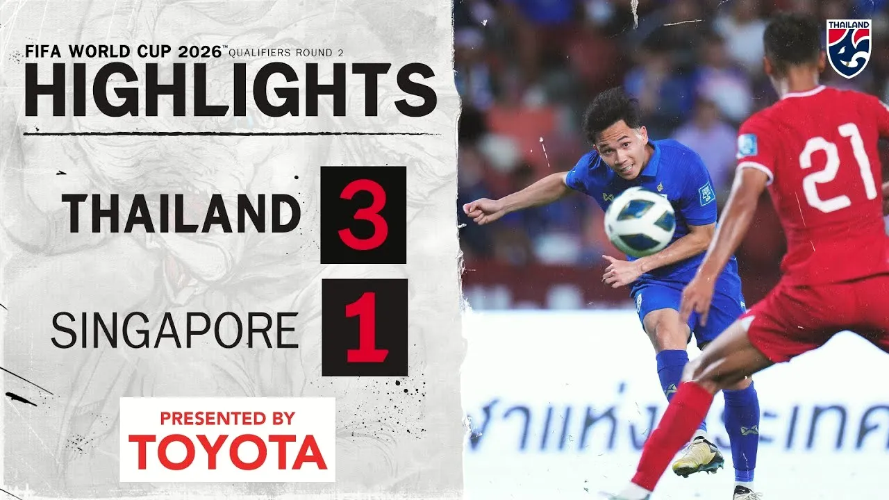 ไฮไลท์ฟุตบอล ไทย 3-1 สิงคโปร์ ศึกฟุตบอลโลก 2026 รอบคัดเลือก โซนเอเชีย วันที่ 12/06/2567 ทาง dooball168hd.com